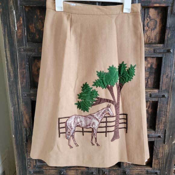 Bettmaar Vintage Ranch Horse Applique Wool Skirt Sz 12 - Picture 1 of 8